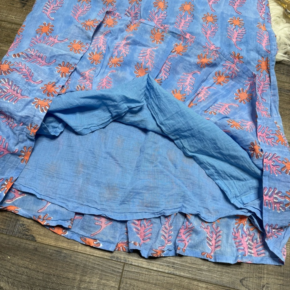 Oliphant Floral Blue and Orange Sleeveless Dress - Picture 5 of 11